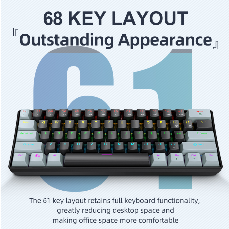 Gaming Accessories Combo - APAYADO K61 Mini Mechanical Keyboard,Wired,61 Keys,Phantom